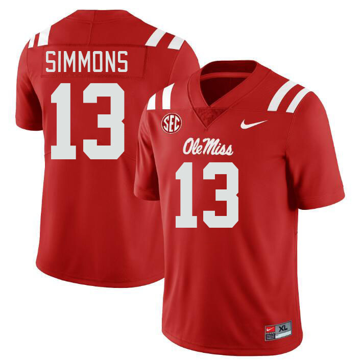 Ole Miss Rebels #13 Austin Simmons College Football Jerseys Stitched Sale-Red
